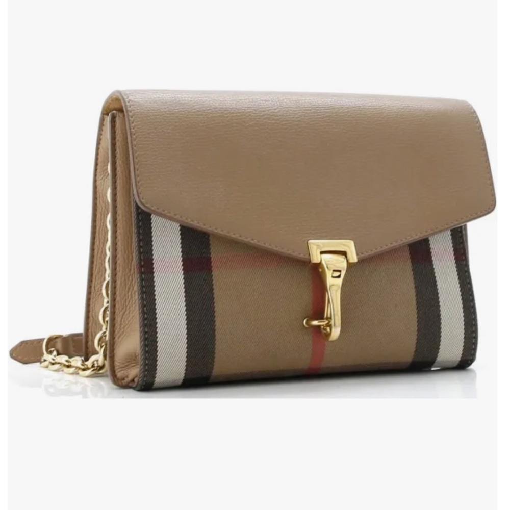 NWT Burberry Macken Leather and House Check Crossbody Bag Small Camel | Tan - Picture 2 of 16